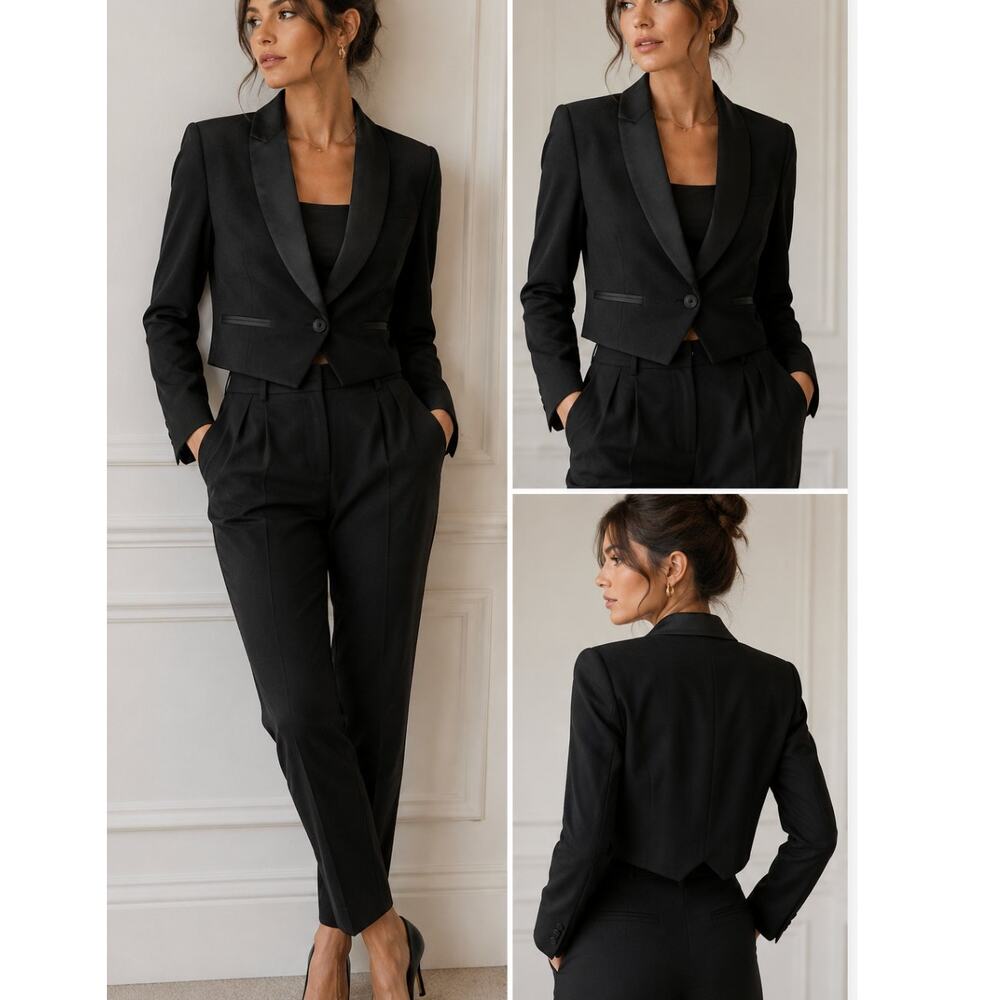 J.Crew Collection Wool Satin Collar Cropped Tuxedo Blazer Jacket 6 Old Money